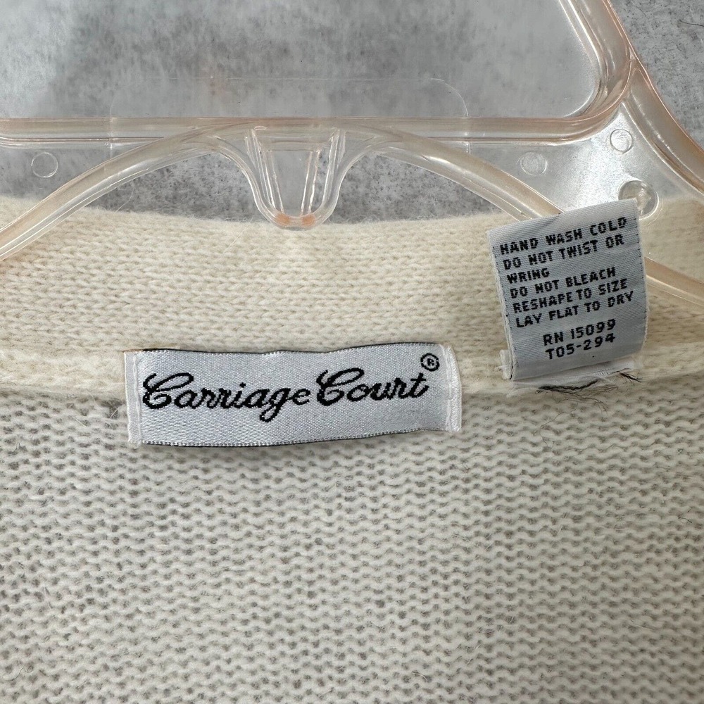Carraige Court Cardigan Sweater Womens XL Ivory‎ Angora Lambswool Shoulder Pads - Picture 11 of 14